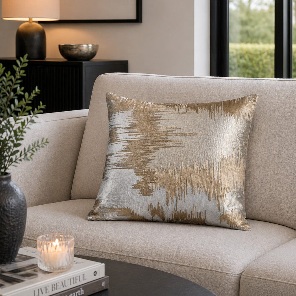 Layla Grey Gold Embroidered Pillow