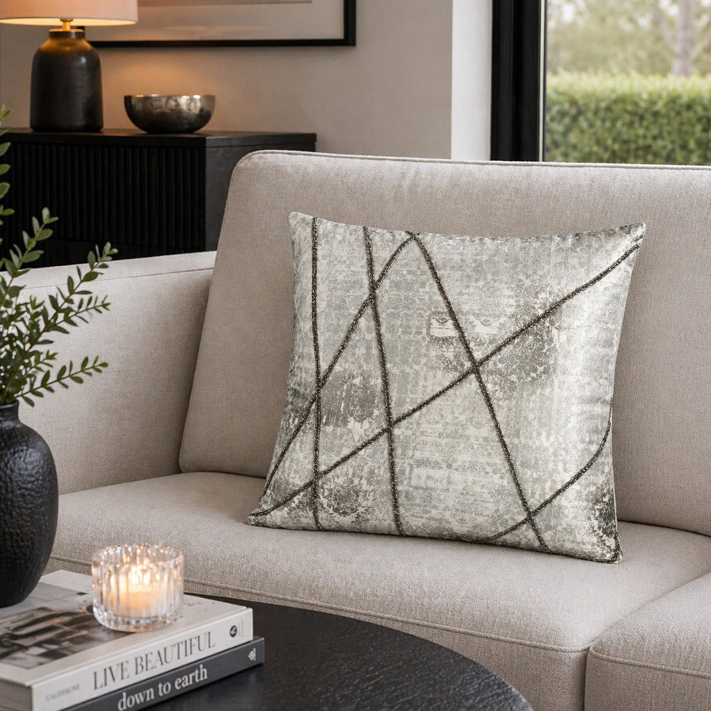 Liam Grey And Aqua Printed Pillow