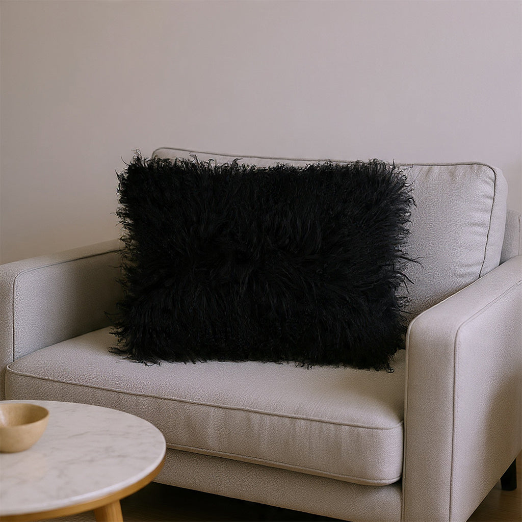 Luna Black Fur Lumbar Pillow