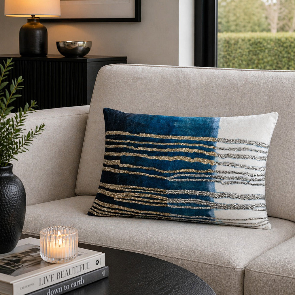 Maia Blue Embroidered Pillow
