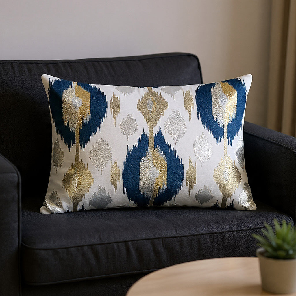 Maia Embroidered Ikat Lumbar Pillow