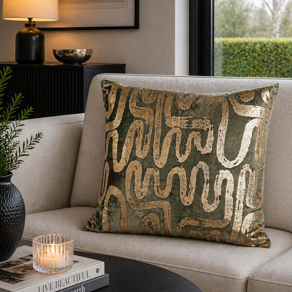 Mila Circular Abstract Green Gold Pillow