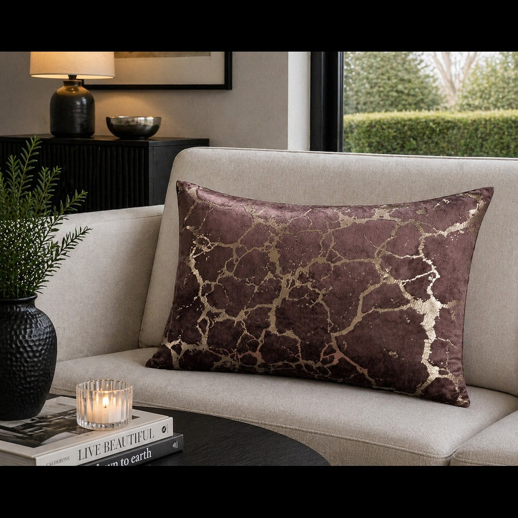 Mila Brown Gold Lumbar Pillow