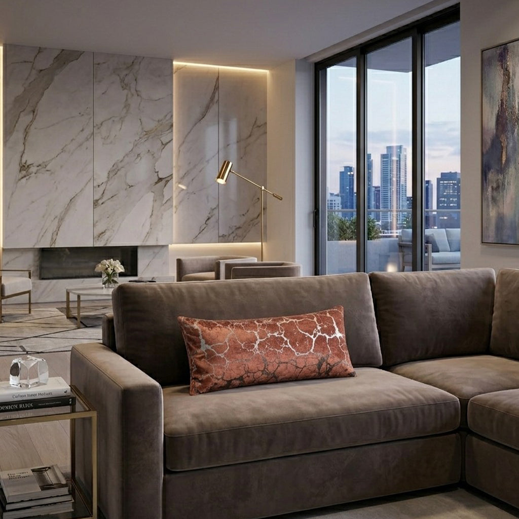 Mila Crackle Abstract Rust Gold Pillow