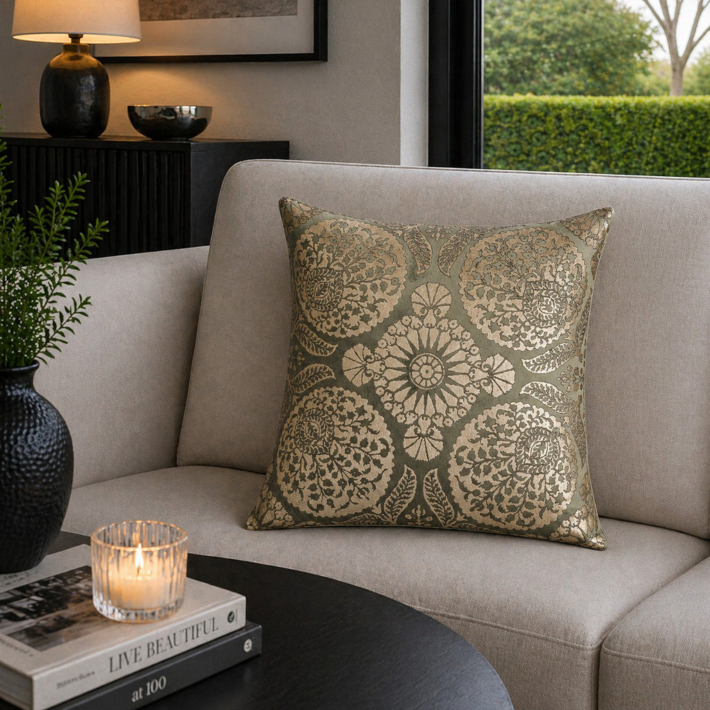 Mila Green Gold Motif Pillow