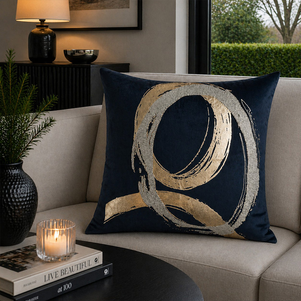 Mira Silver Foil Navy Pillow - MIRA06J-NY