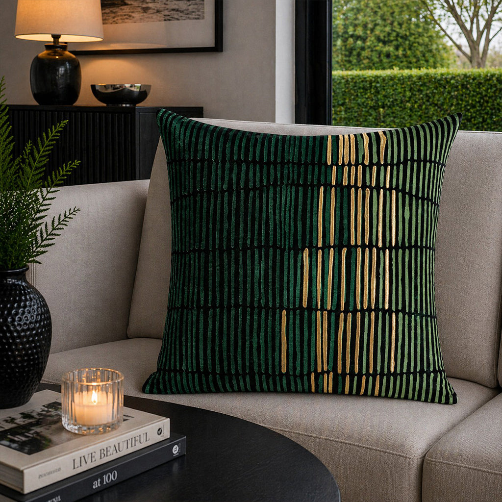Mona Geometric Green Gold Pillow - MONA02J-GNGD