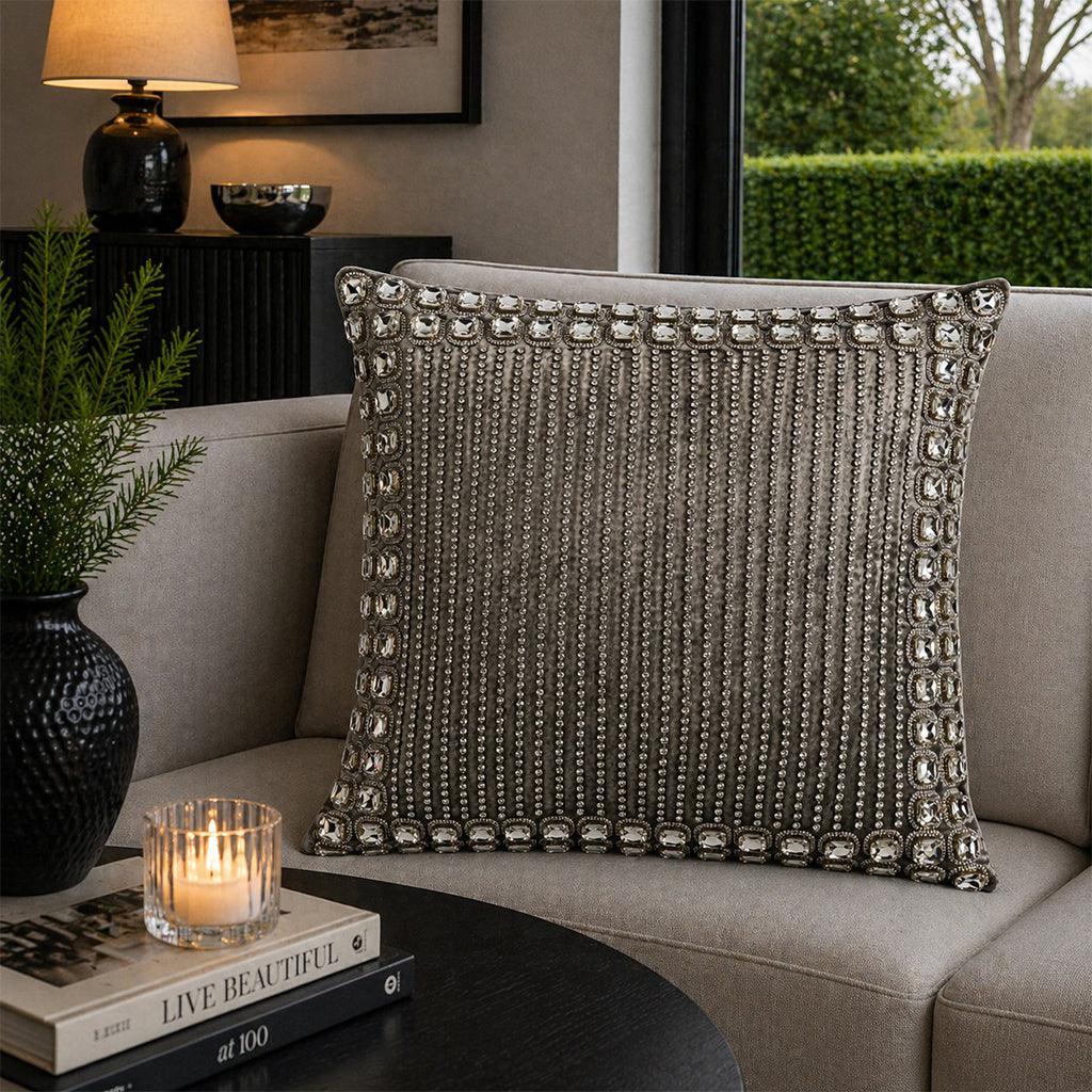 Sam + Misti Adriana Bedazzled Crystal Silver Pillow - MT-ADRIANA02J-SV