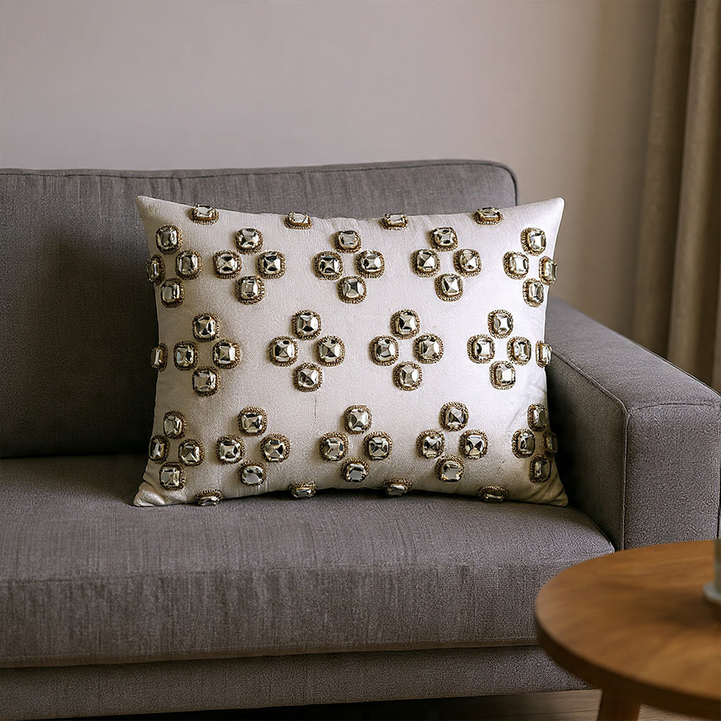 Amelia Bedazzled Crystal Silver Lumbar Pillow - MT-AMELIA06C-SV