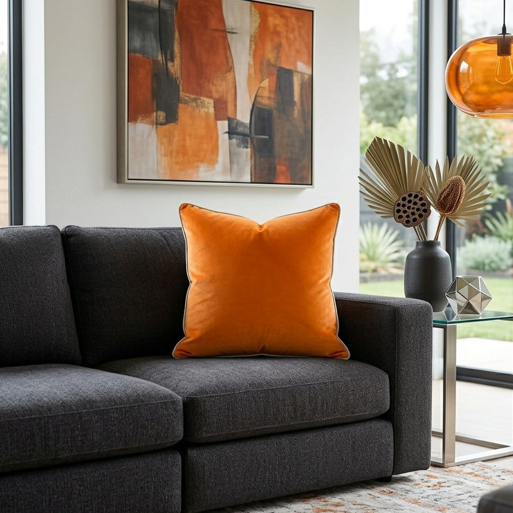 Noah Orange Silver Velvet Pillow - NOAH01F-ORSV