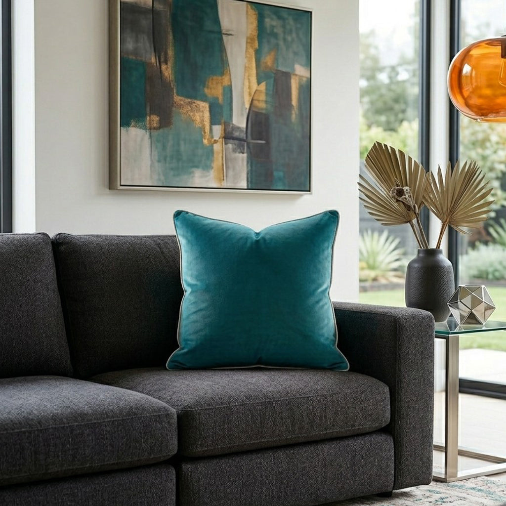 Noah Teal Silver Velvet Pillow - NOAH01F-TLSV
