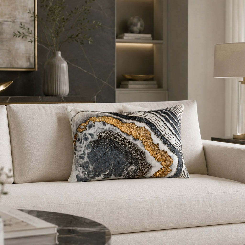 Noor Black and Gold Oblong Pillow - NOOR03C-BKGD