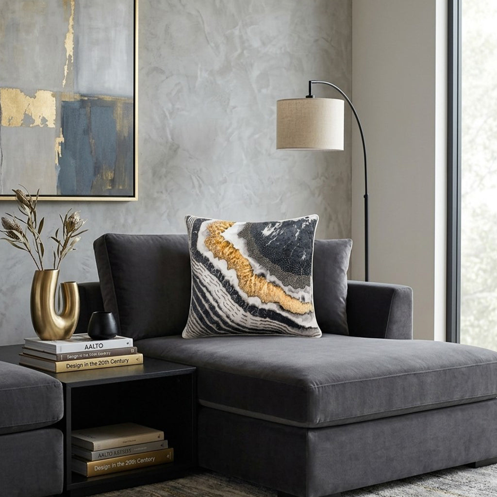 Noor Black and Gold Square Pillow - NOOR03J-BKGD