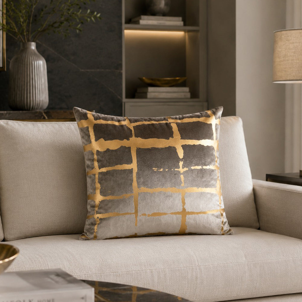 Oslo Grey And Gold Velvet Pillow - OSLO01J-GYGD