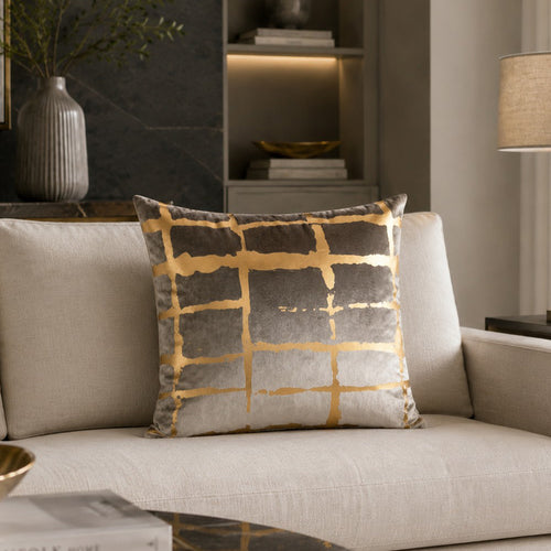 Oslo Grey And Gold Velvet Pillow - OSLO01J-GYGD