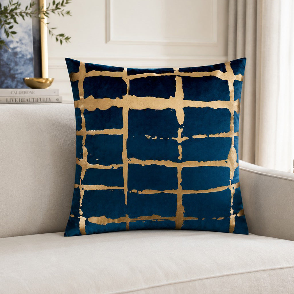 Olso Navy And Gold Velvet Pillow - OSLO01J-NYGD