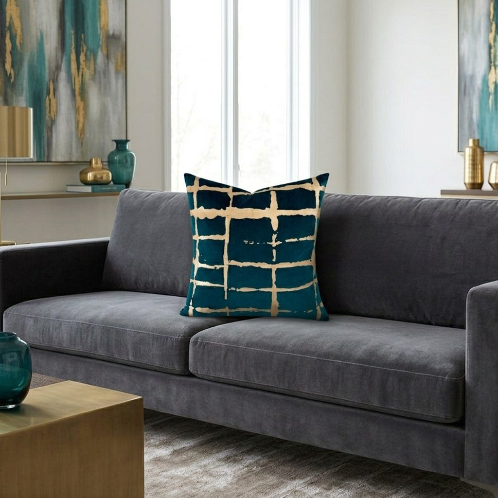 Oslo Teal Gold Velvet Pillow - OSLO01J-TLGD