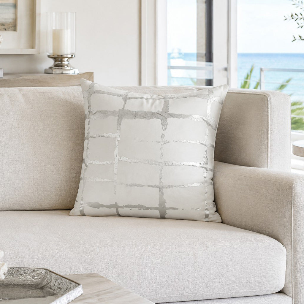 Oslo White Silver Velvet Pillow - OSLO01J-WTSV