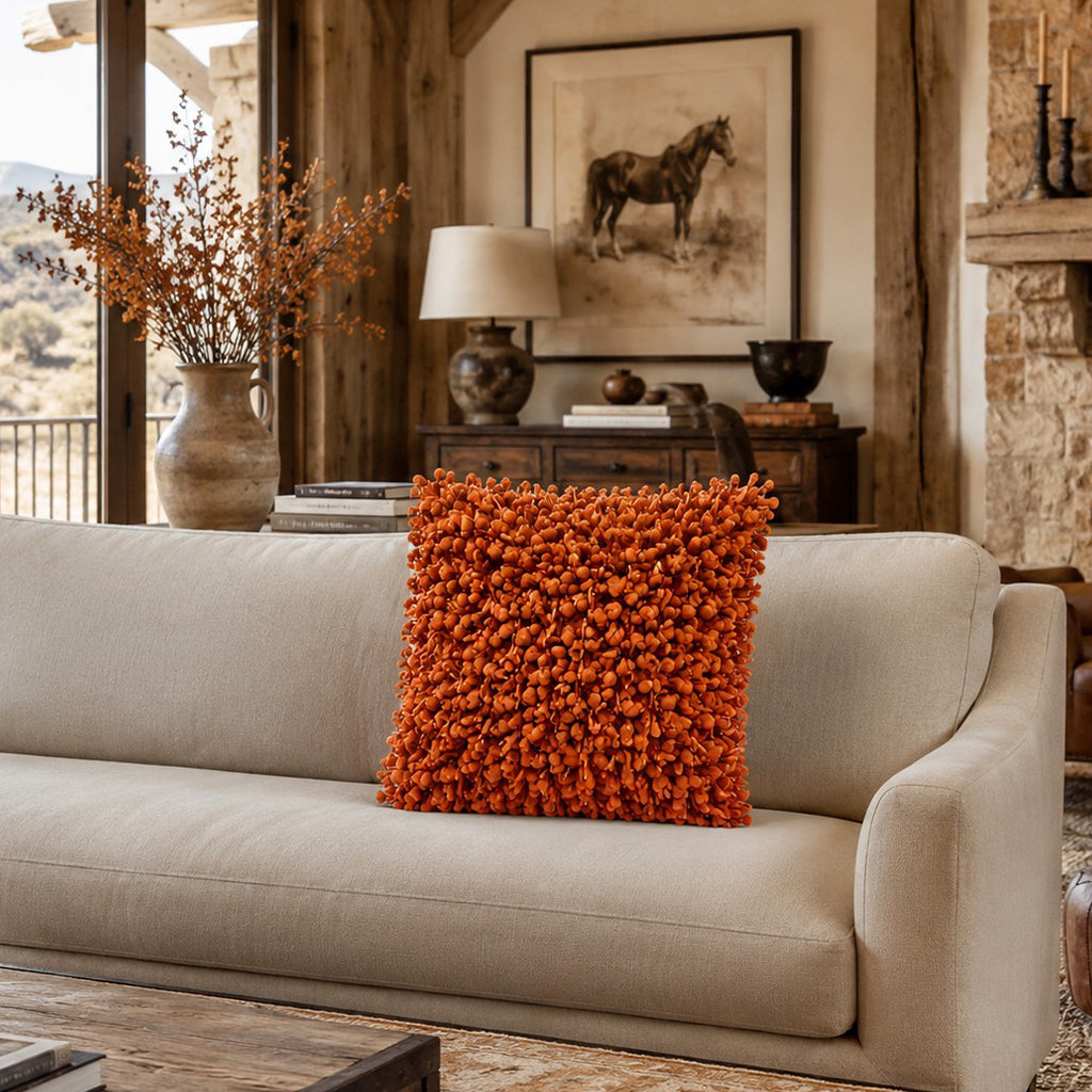 Pompom Woven Orange Pillow - POMPOMA-OR
