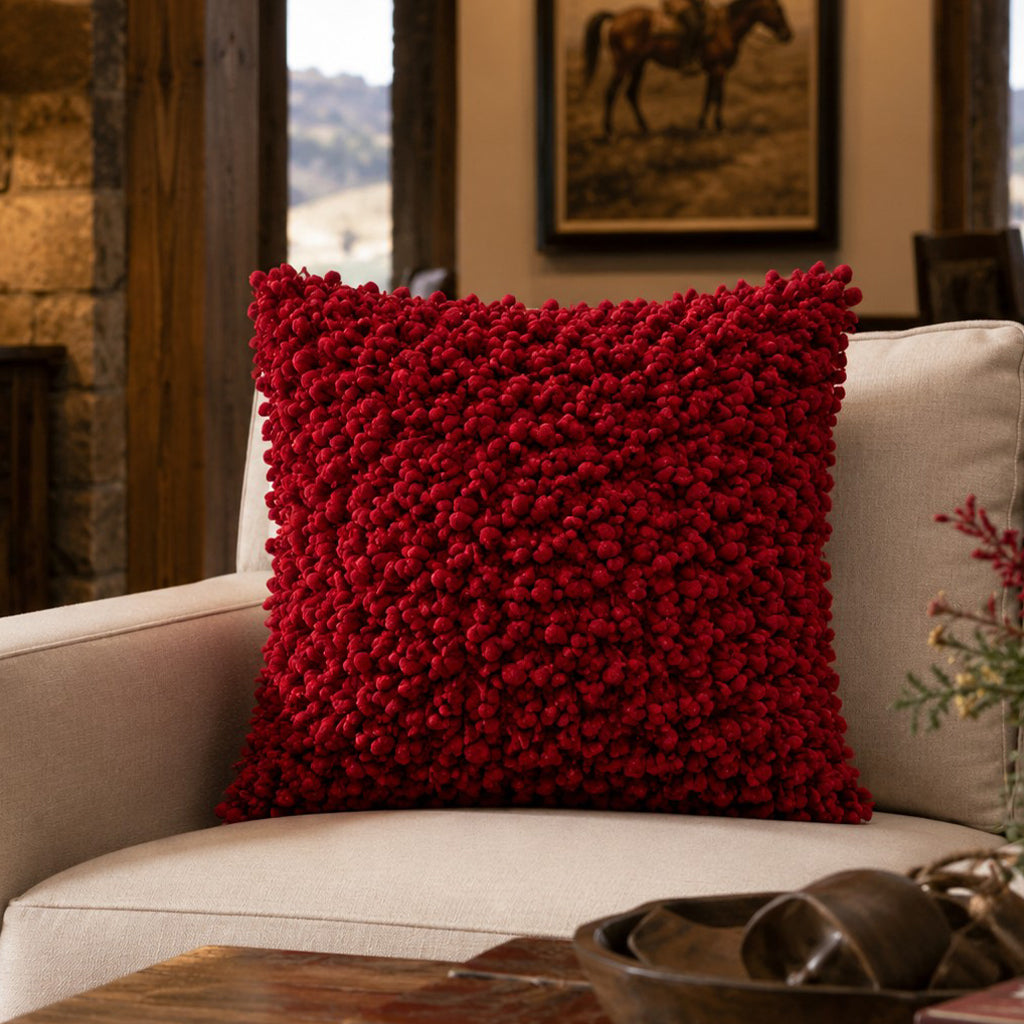 Pompom Woven Red Pillow - POMPOMA-RD