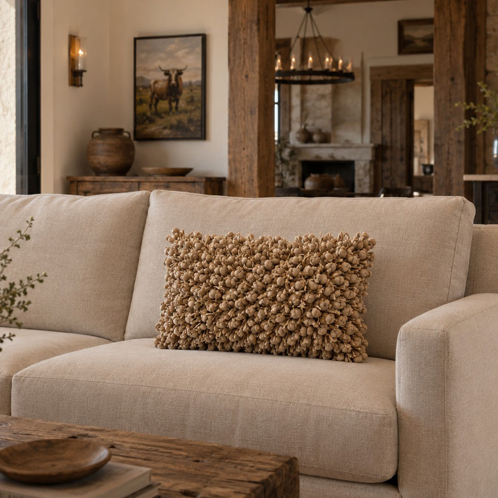 Pompom Woven Beige Pillow - POMPOMC-BG