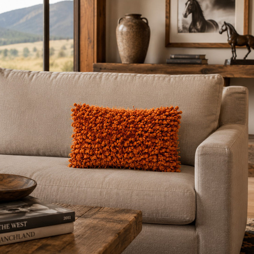 Pompom Woven Orange Pillow - POMPOMC-OR