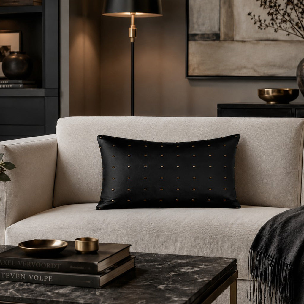 Riley Studded Black Lumbar Pillow - RILEY01C-BK