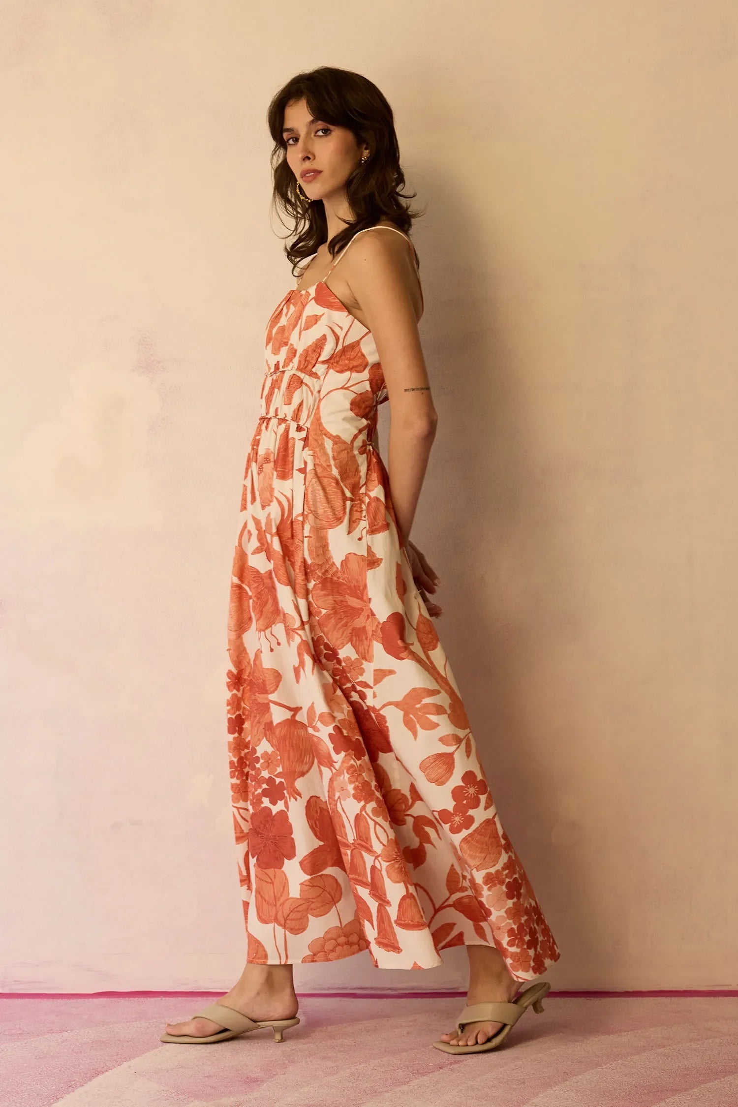 Hibiscus Anaar Smocked Bodice Maxi Dress - Coral