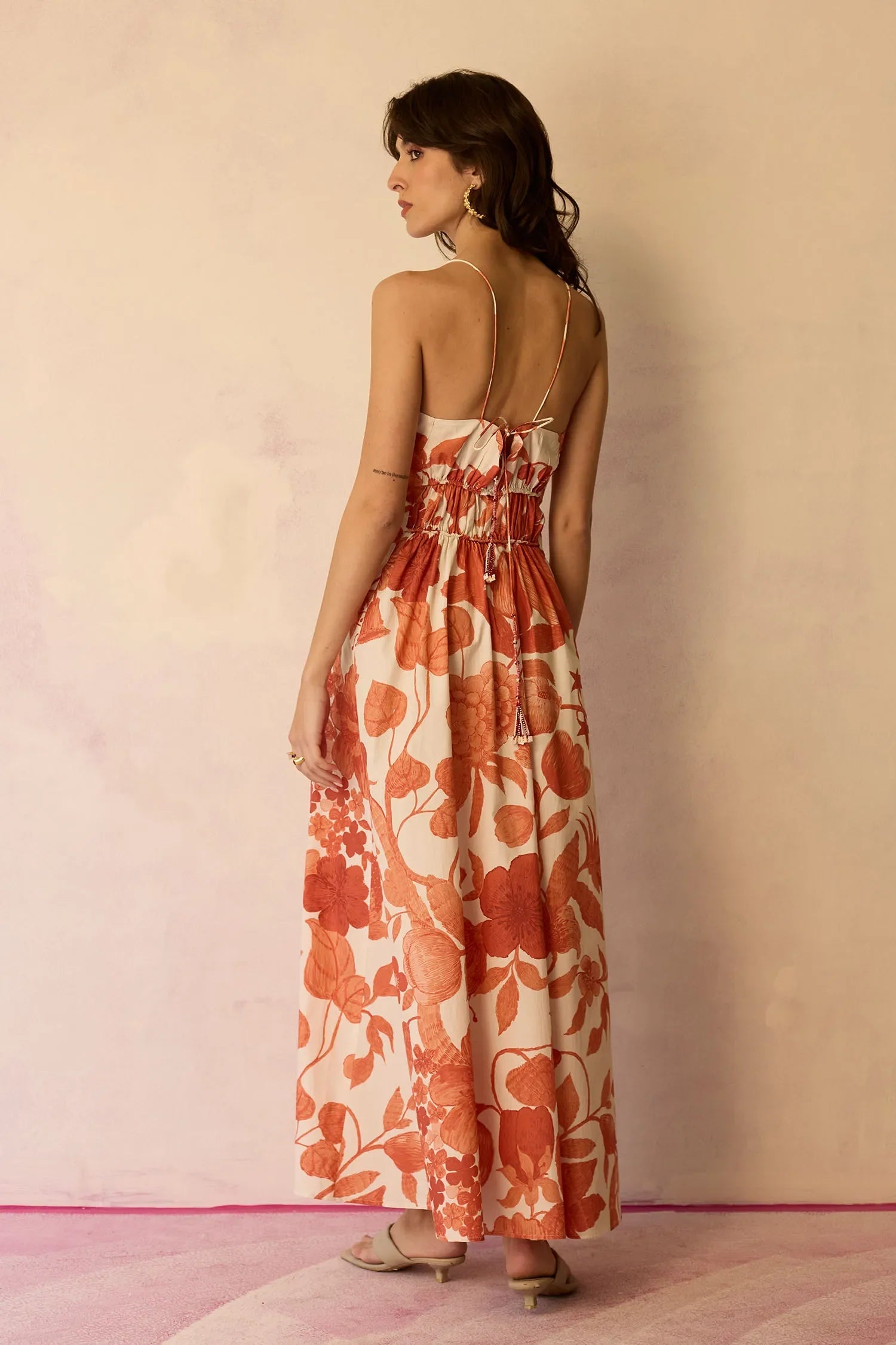 Hibiscus Anaar Smocked Bodice Maxi Dress - Coral