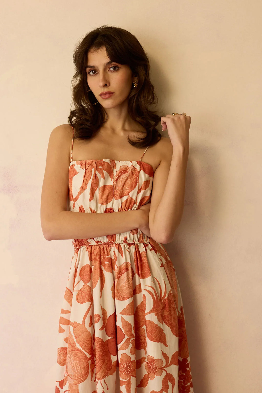 Hibiscus Anaar Smocked Bodice Maxi Dress - Coral