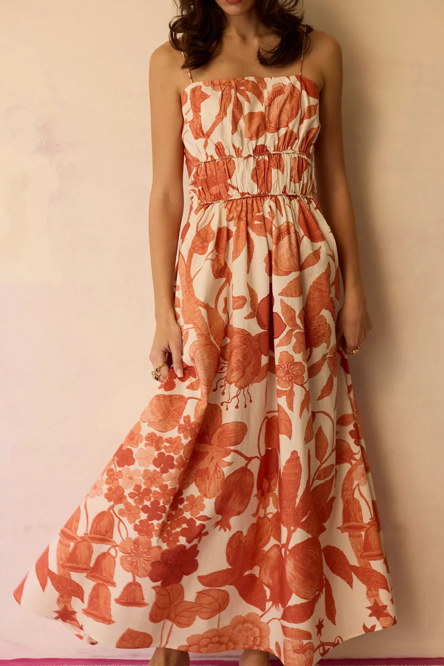 Hibiscus Anaar Smocked Bodice Maxi Dress - Coral