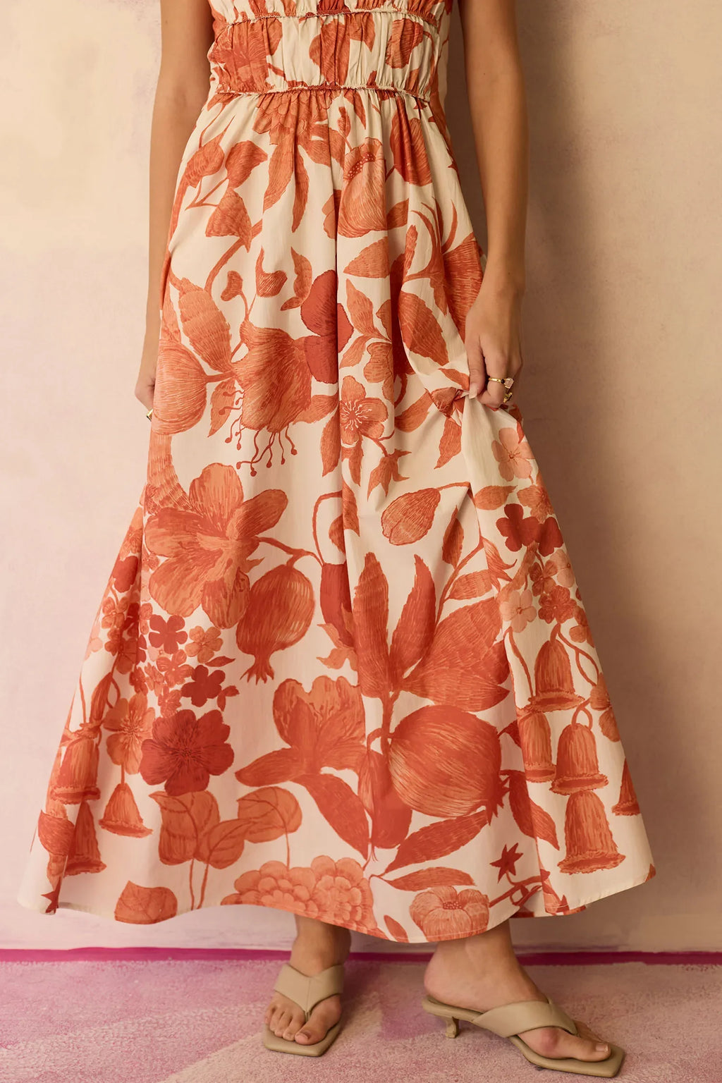 Hibiscus Anaar Smocked Bodice Maxi Dress - Coral