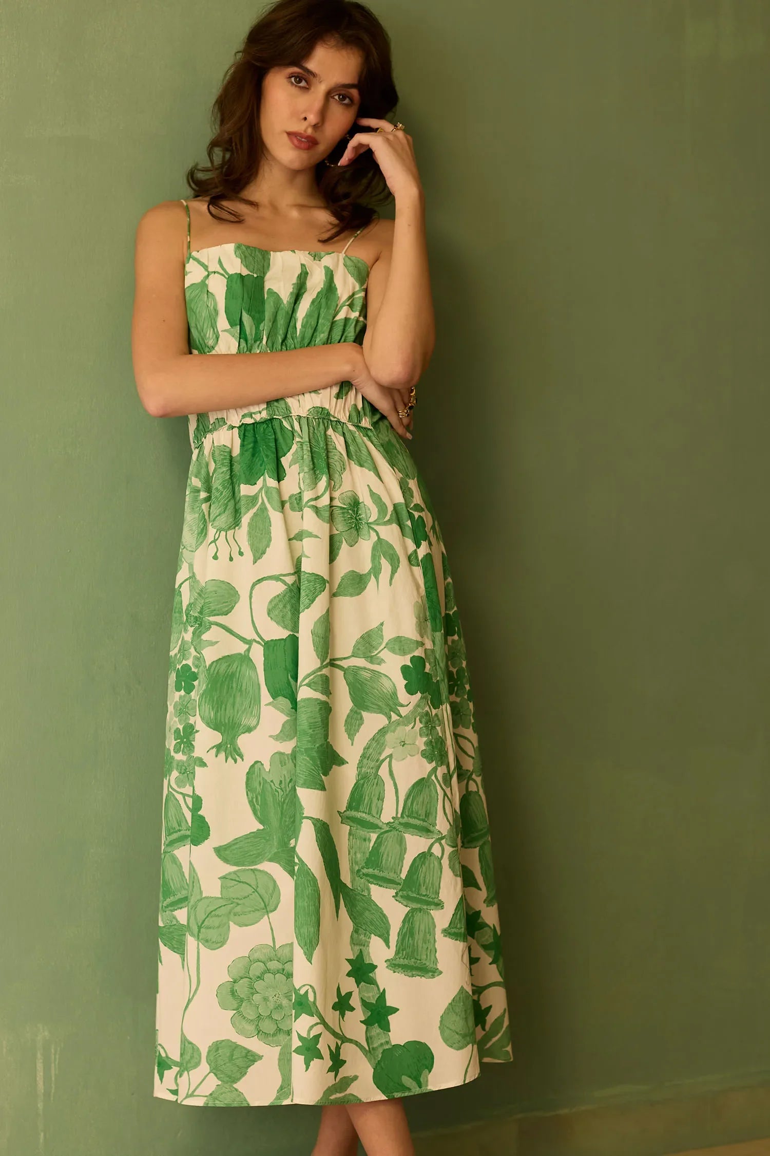 Hibiscus Anaar Smocked Bodice Maxi Dress - Fern