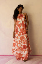 Hibiscus Anaar Gathered Sleeveless Maxi Dress - Coral