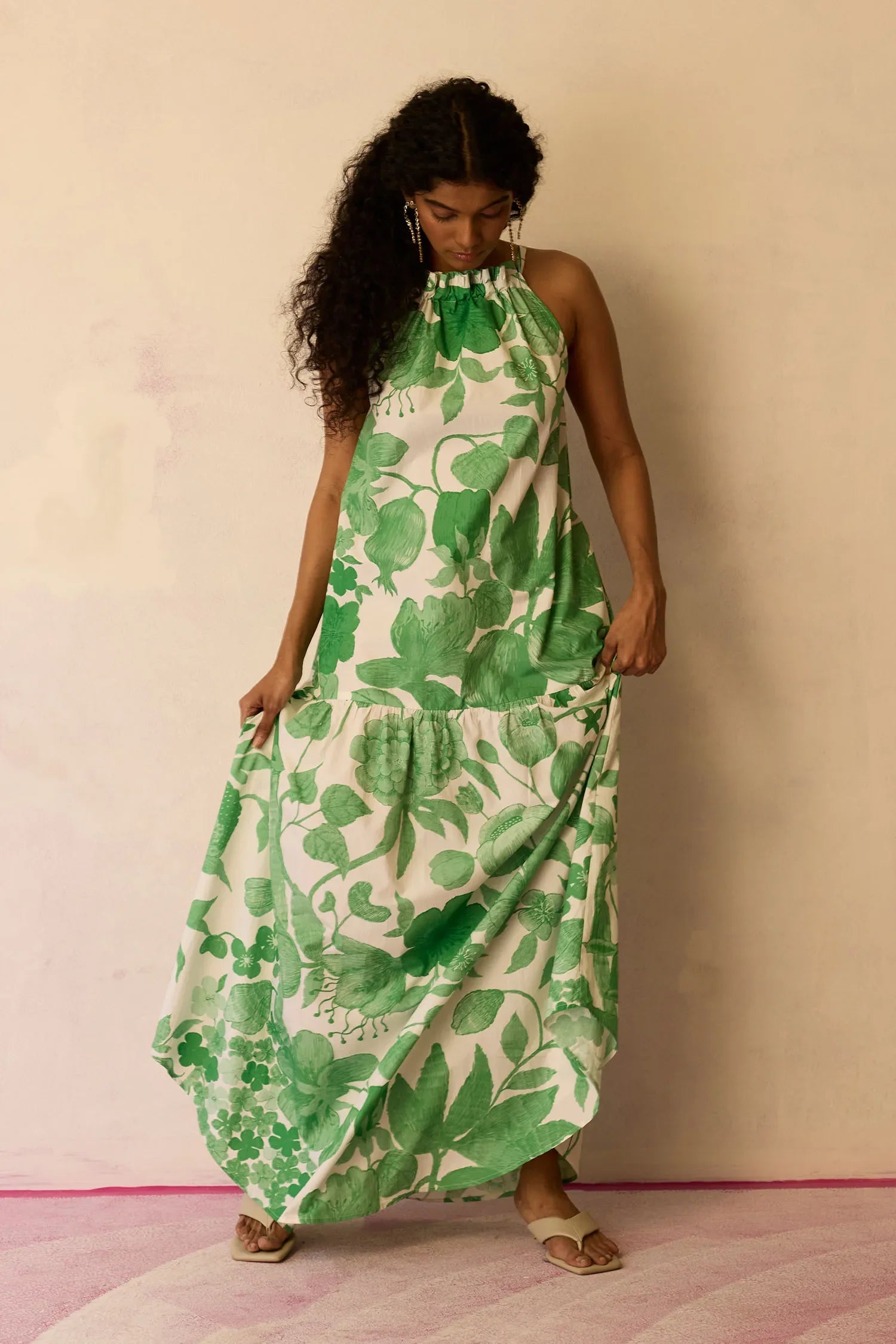 Hibiscus Anaar Gathered Sleeveless Maxi Dress - Fern