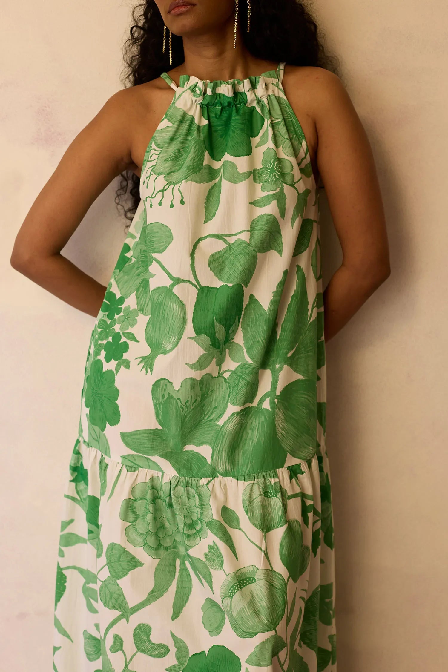 Hibiscus Anaar Gathered Sleeveless Maxi Dress - Fern