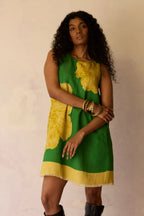 Hibiscus Anaar Embroidered Yoke Mini Dress - Fern