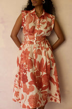 Hibiscus Anaar Sleeveless Shirt Midi Dress - Coral