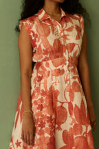 Hibiscus Anaar Sleeveless Shirt Midi Dress - Coral