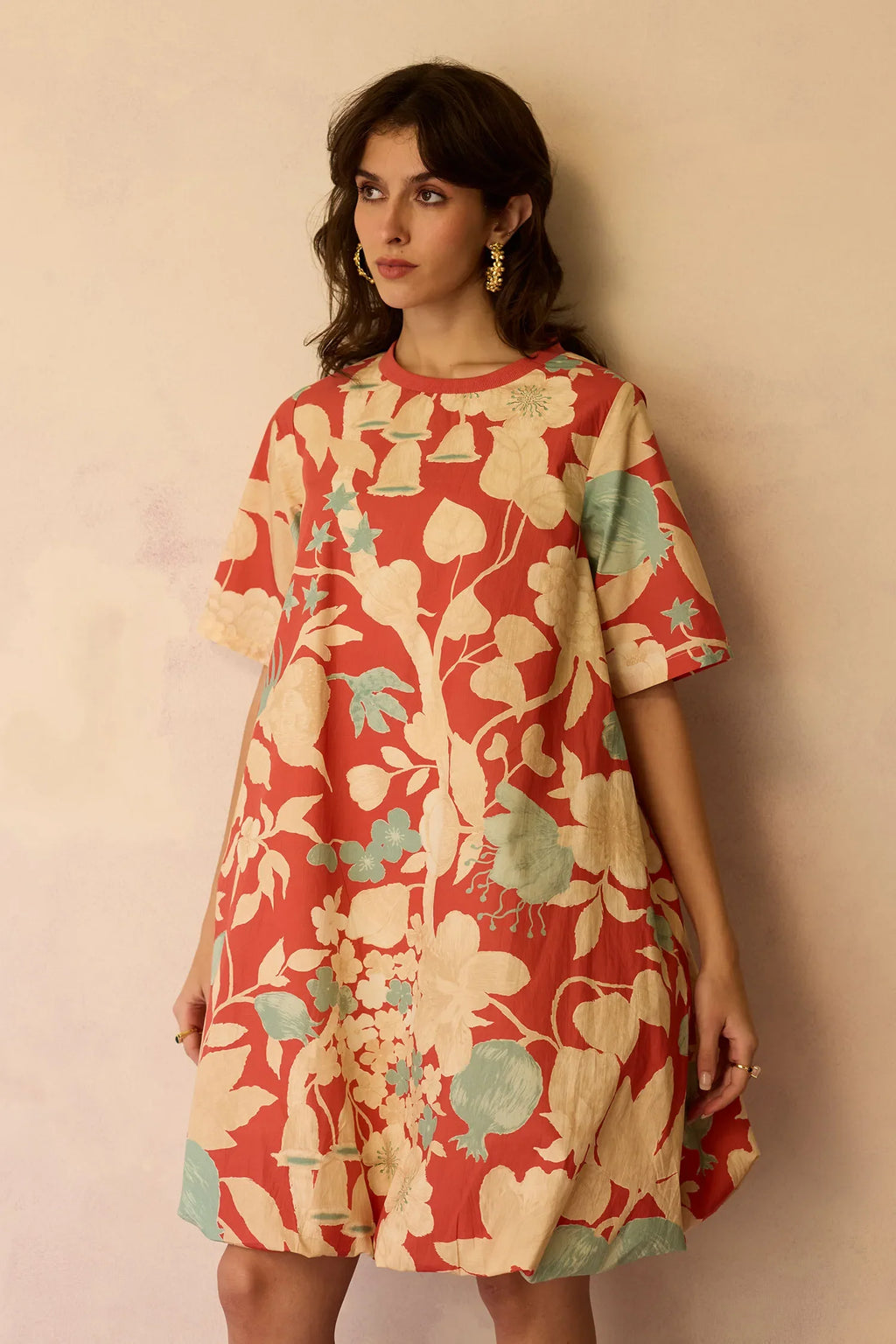 Hibiscus Anaar Bubble Mini Dress - Coral