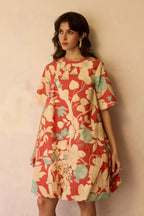 Hibiscus Anaar Bubble Mini Dress - Coral