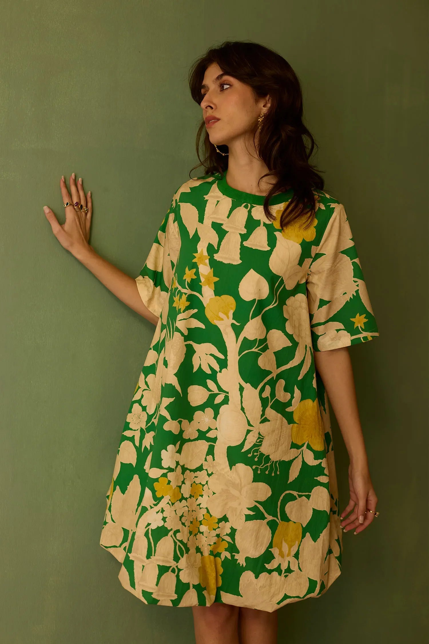 Hibiscus Anaar Bubble Mini Dress - Fern