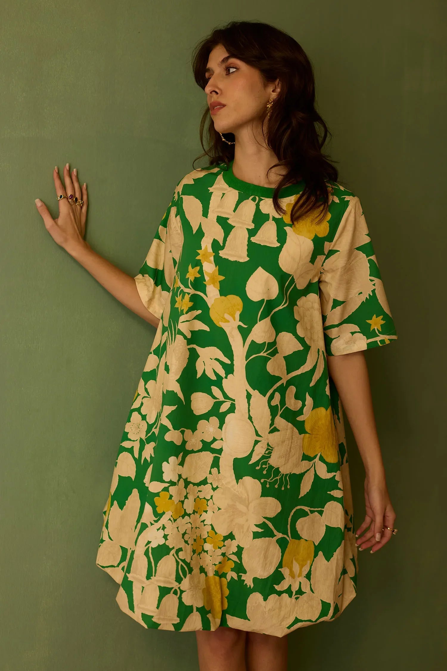 Hibiscus Anaar Bubble Mini Dress - Fern