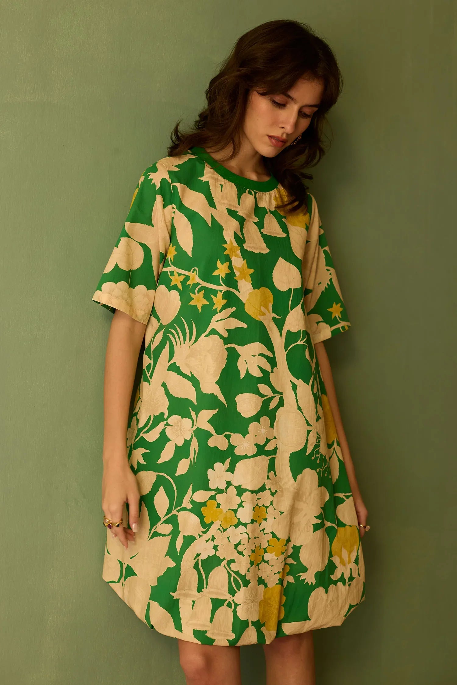 Hibiscus Anaar Bubble Mini Dress - Fern