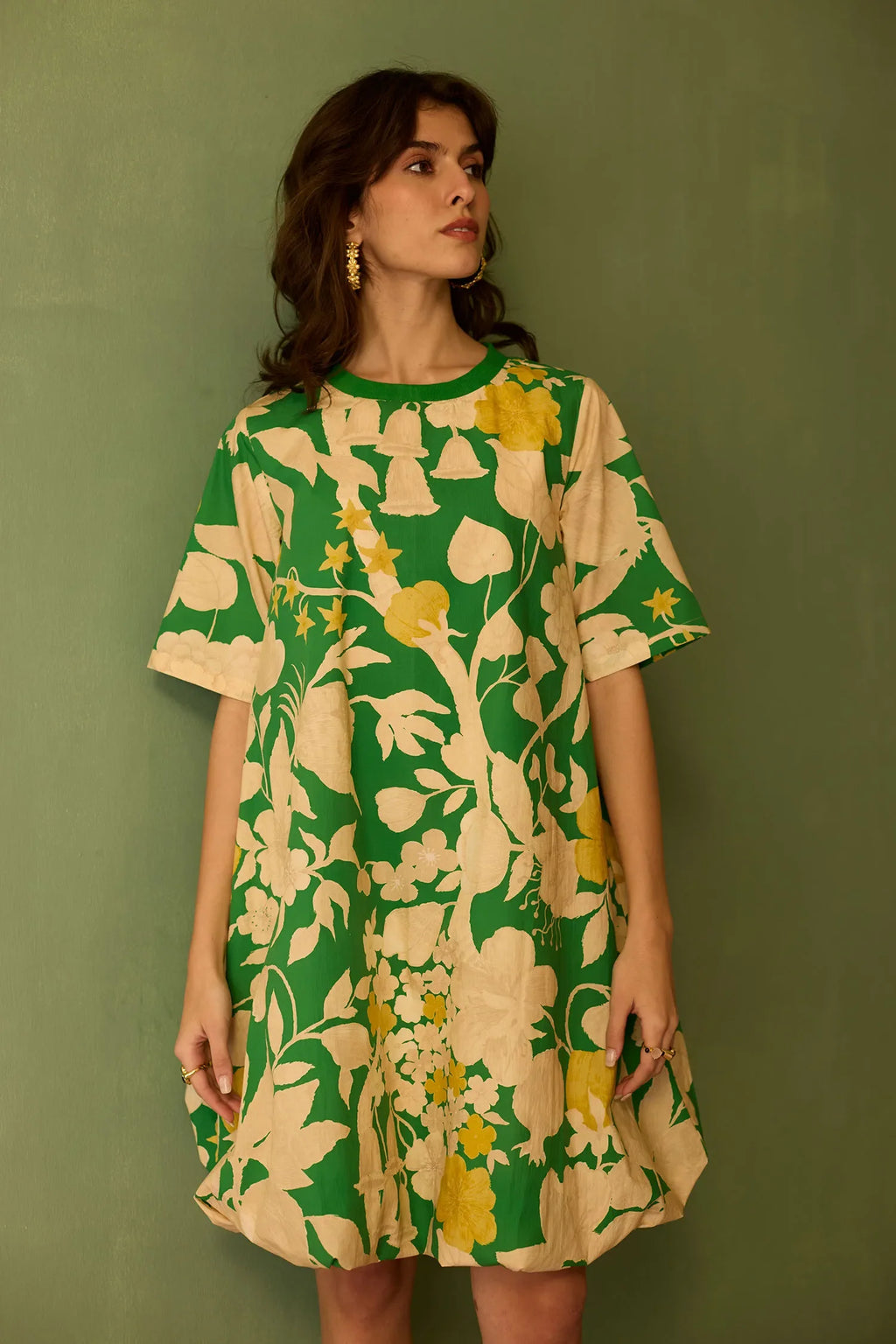 Hibiscus Anaar Bubble Mini Dress - Fern