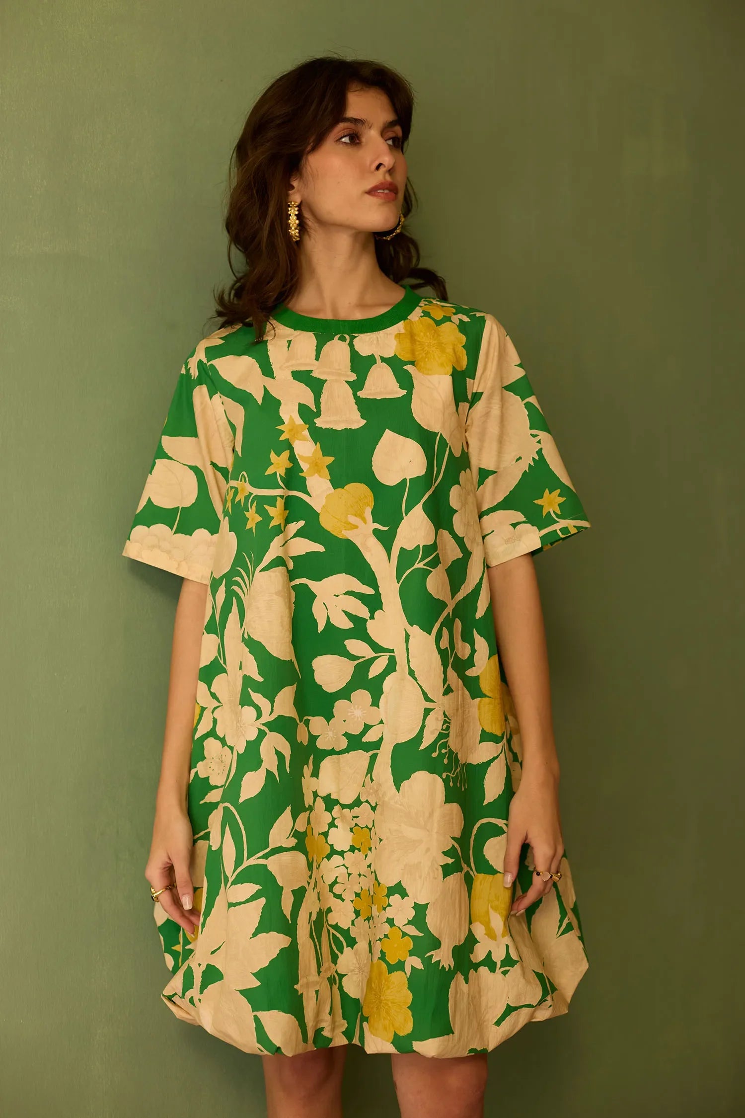 Hibiscus Anaar Bubble Mini Dress - Fern