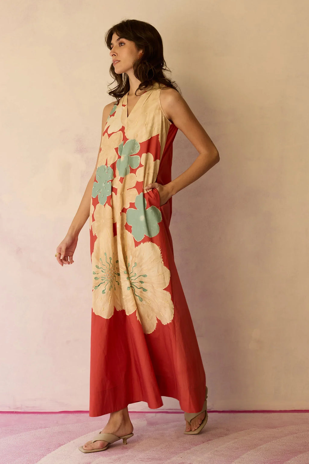 Hibiscus Anaar Soft Drape Maxi Dress - Coral
