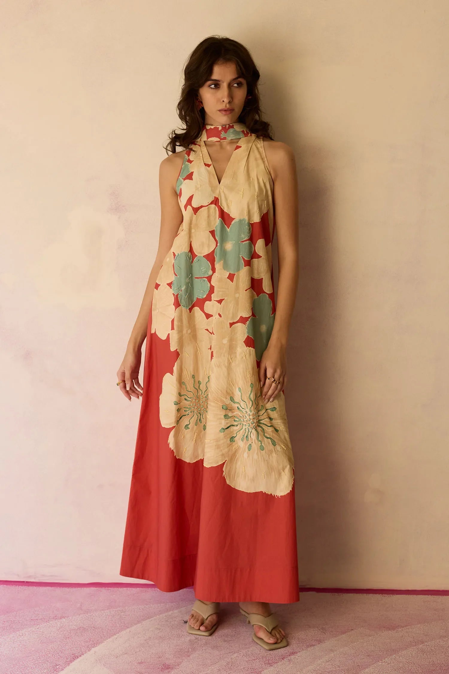 Hibiscus Anaar Soft Drape Maxi Dress - Coral