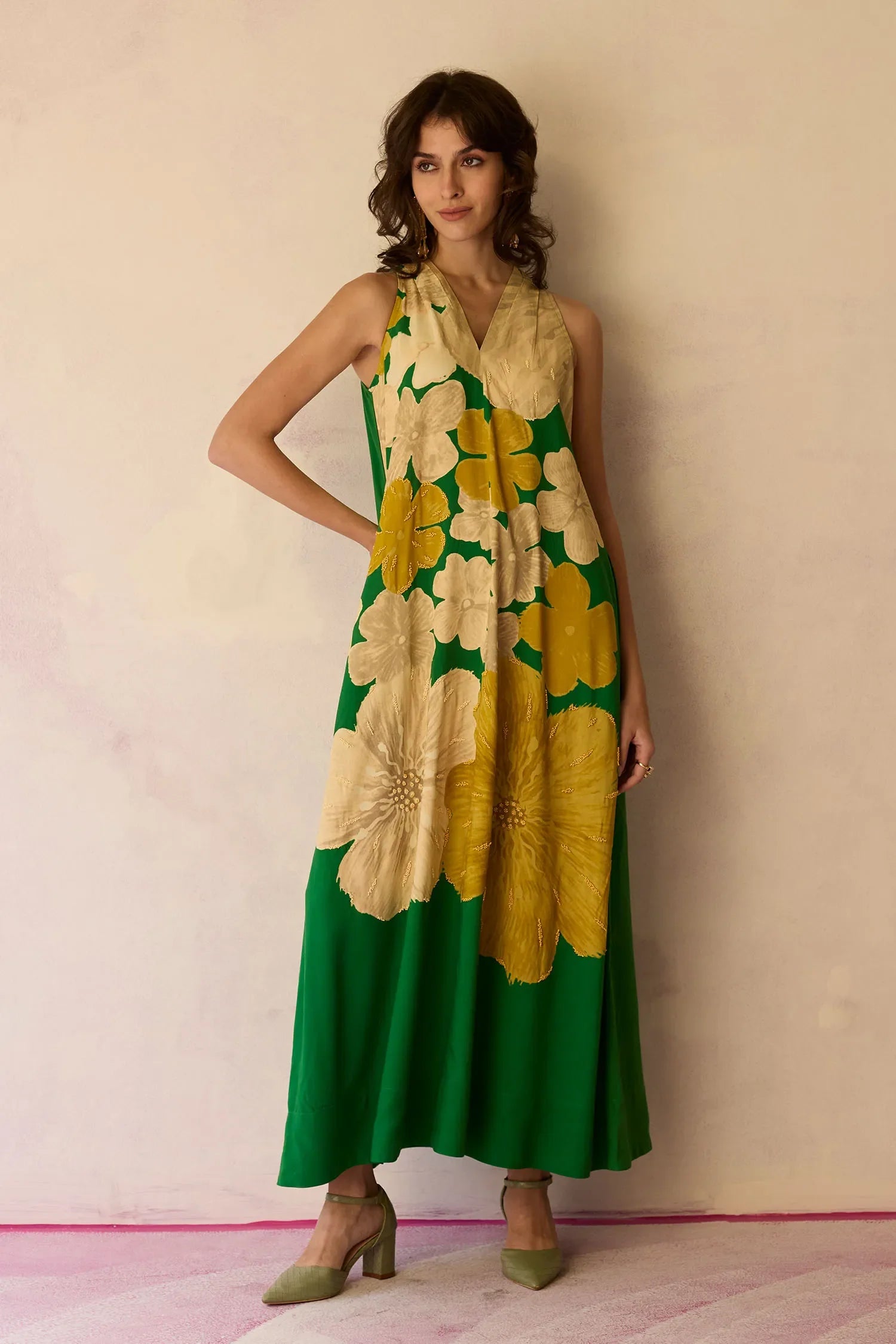 Hibiscus Anaar Soft Drape Maxi Dress - Fern