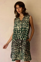 Moss Hand-Painted Sleeveless Shirt Dress